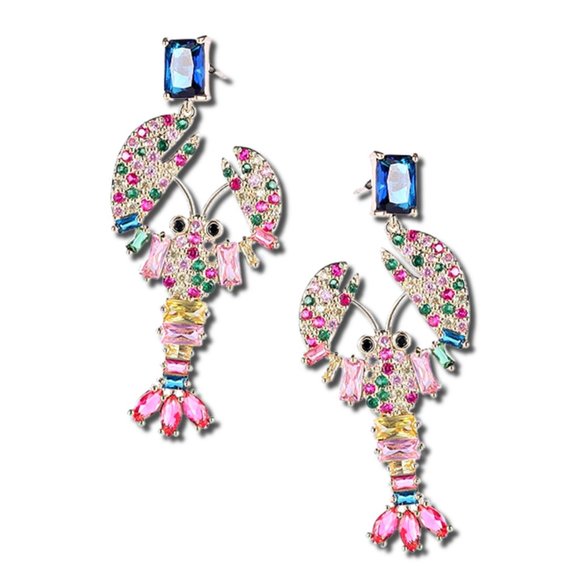 BRAND NEW Anthropologie Lobster Shaped Cubic Zirconia Swarovski Crystal Earrings - Picture 4 of 4